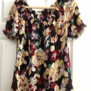 Romantic Joie Fall Floral Print Silk Short-Sleeved Top - Size Small